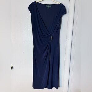 Ralph Lauren Sophisticated Sexy Faux Wrap Sheath Navy Dress 8